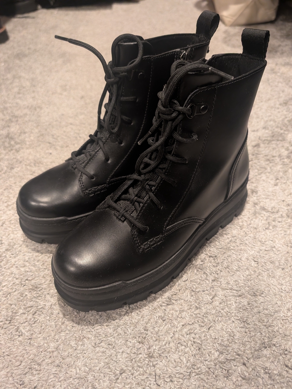 UGG Black Lace-Up Platform Combat Boots for Women